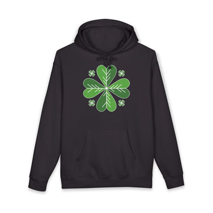 St. Patrick’s Day Clover Hoodie — Green Four-Leaf Shamrock Design