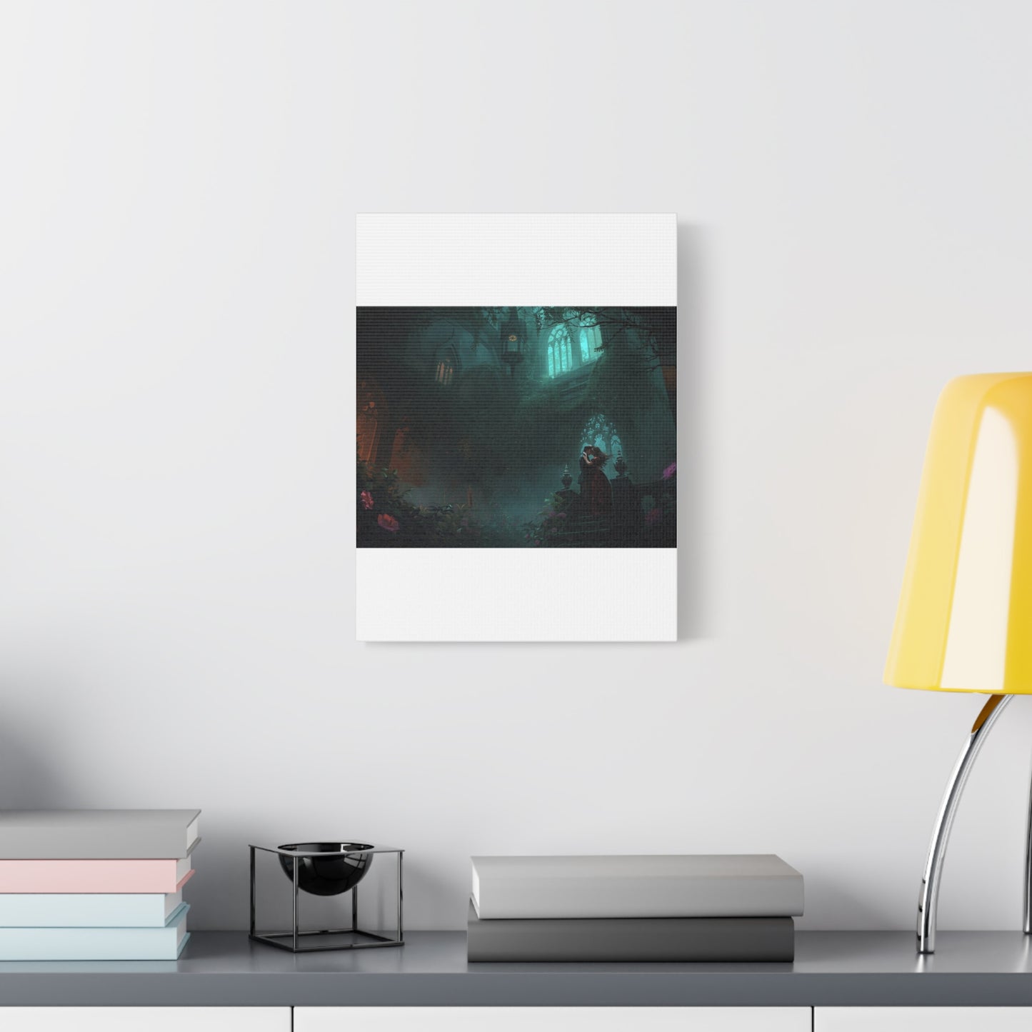 Gothic Romance Matte Canvas Wall Art — Enchanted Ruins with Lovers