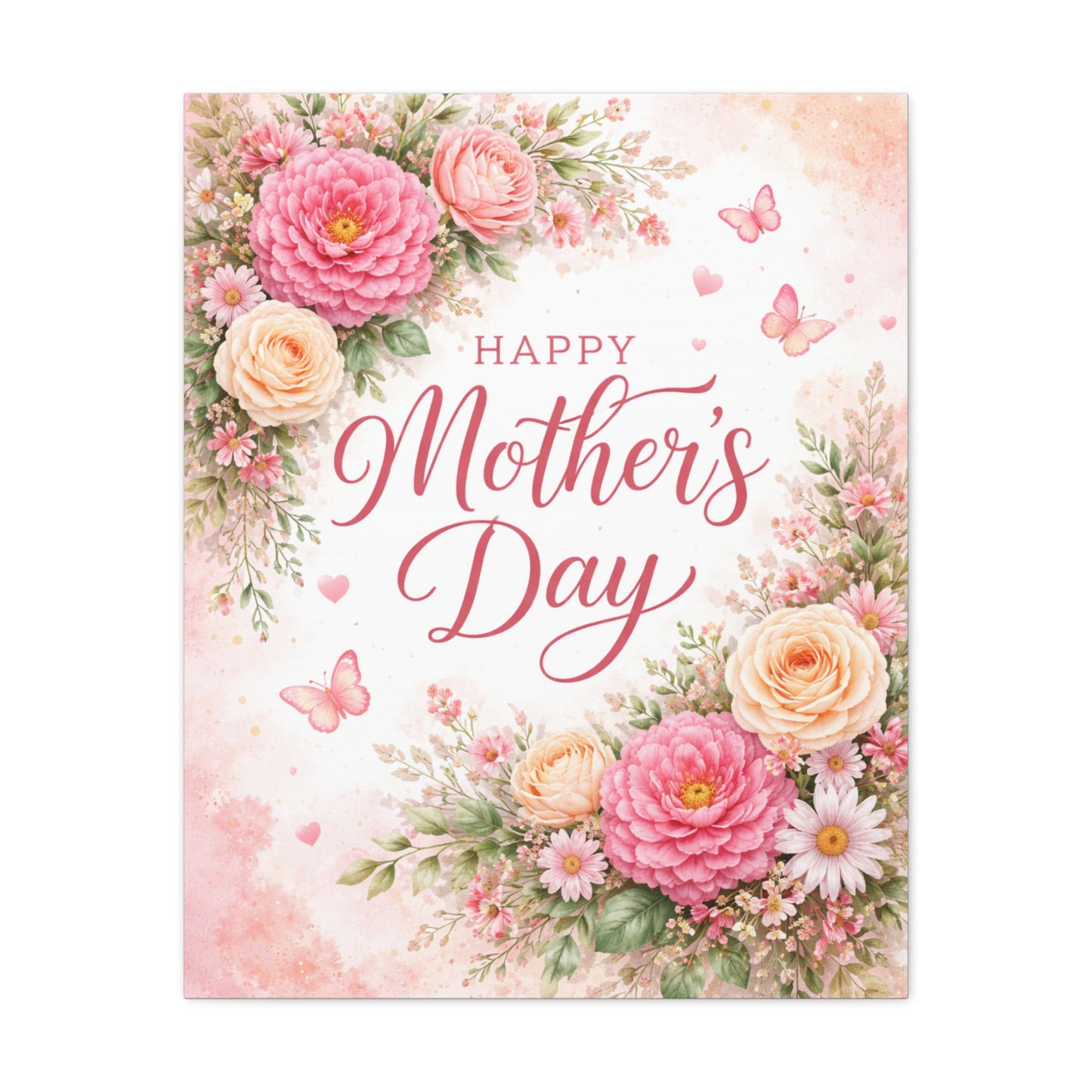 Mother's Day Canvas Wall Art - "Happy Mother's Day" Floral Stretched Matte Print
