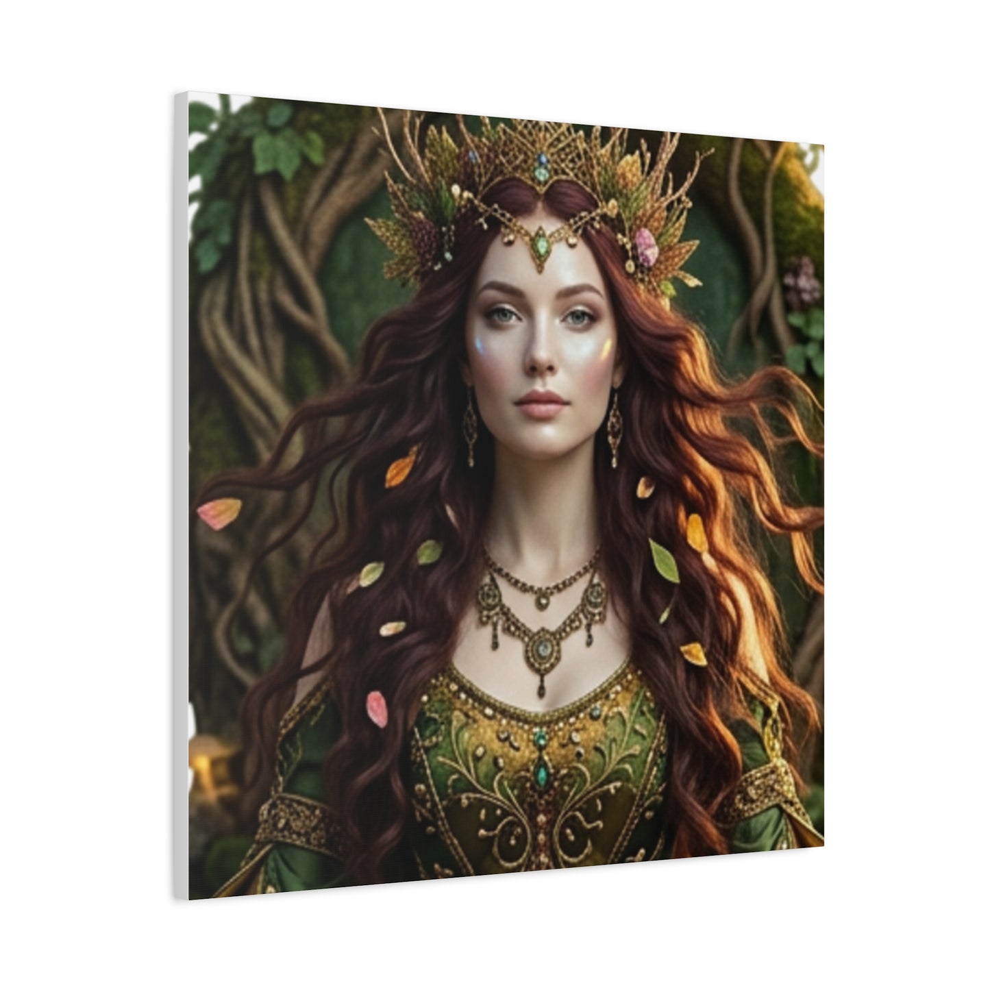 Forest Goddess Canvas Print – Ethereal Redhead Portrait Matte Stretched Wall Art