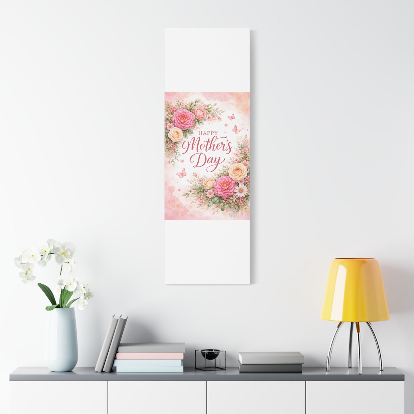 Mother's Day Canvas Wall Art - "Happy Mother's Day" Floral Stretched Matte Print