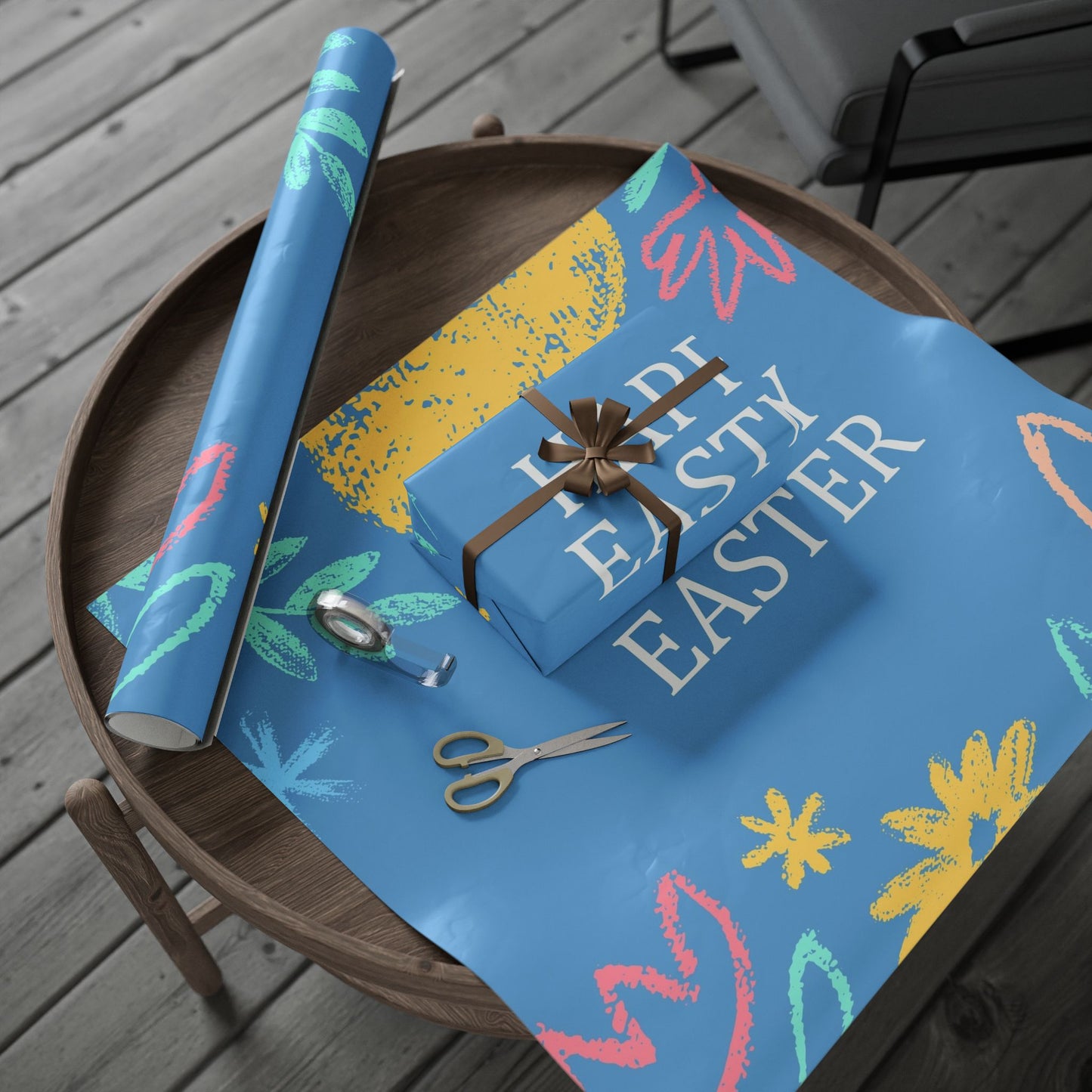 Easter Eggs & Chicks Wrapping Paper Roll — Cute Blue Holiday Gift Wrap