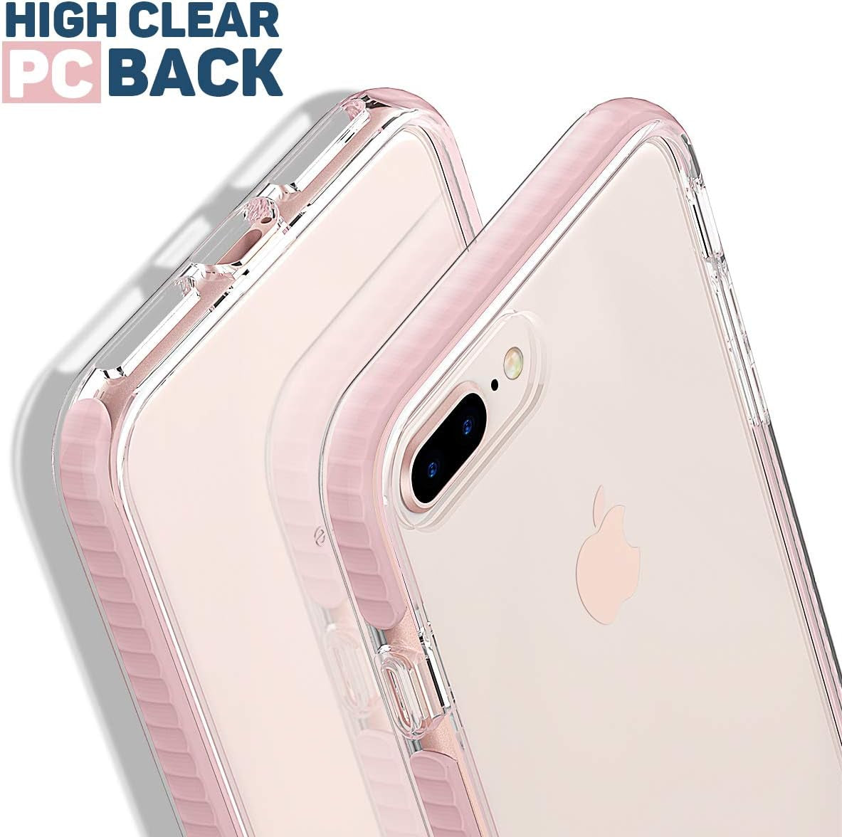 Compatible with Iphone 8 plus Case Compatible with Iphone 7 plus Case Clear Shield Heavy Duty Anti-Yellow Anti-Scratch Shockproof Cover (Pink)