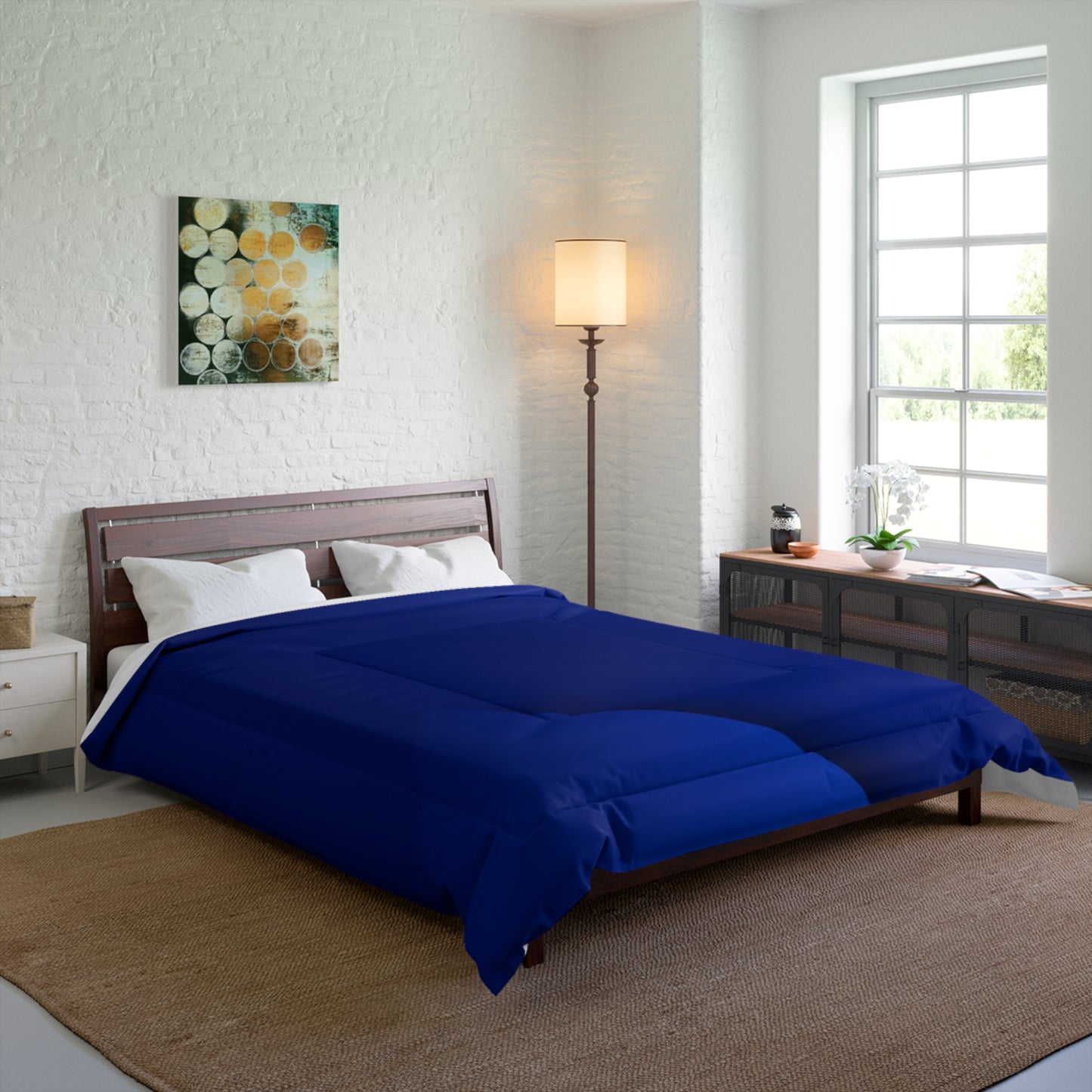 Navy Square Border Comforter – Modern Minimalist Bedspread