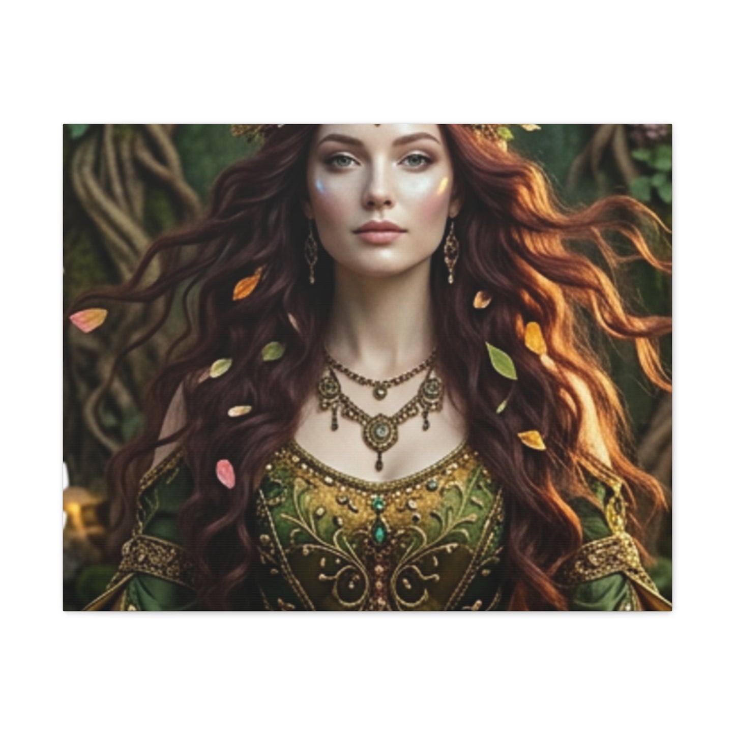 Forest Goddess Canvas Print – Ethereal Redhead Portrait Matte Stretched Wall Art