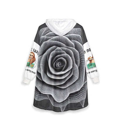 Black & White Rose Hooded Blanket — Cozy Floral Oversized Throw