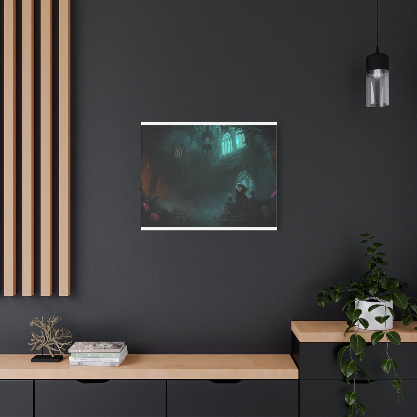 Gothic Romance Matte Canvas Wall Art — Enchanted Ruins with Lovers