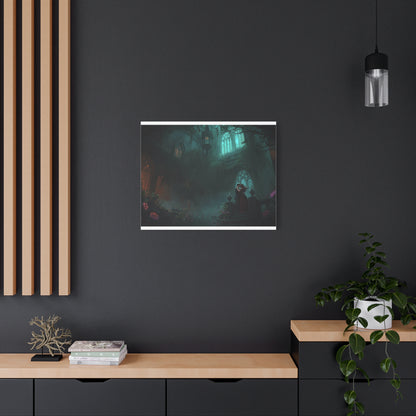 Gothic Romance Matte Canvas Wall Art — Enchanted Ruins with Lovers