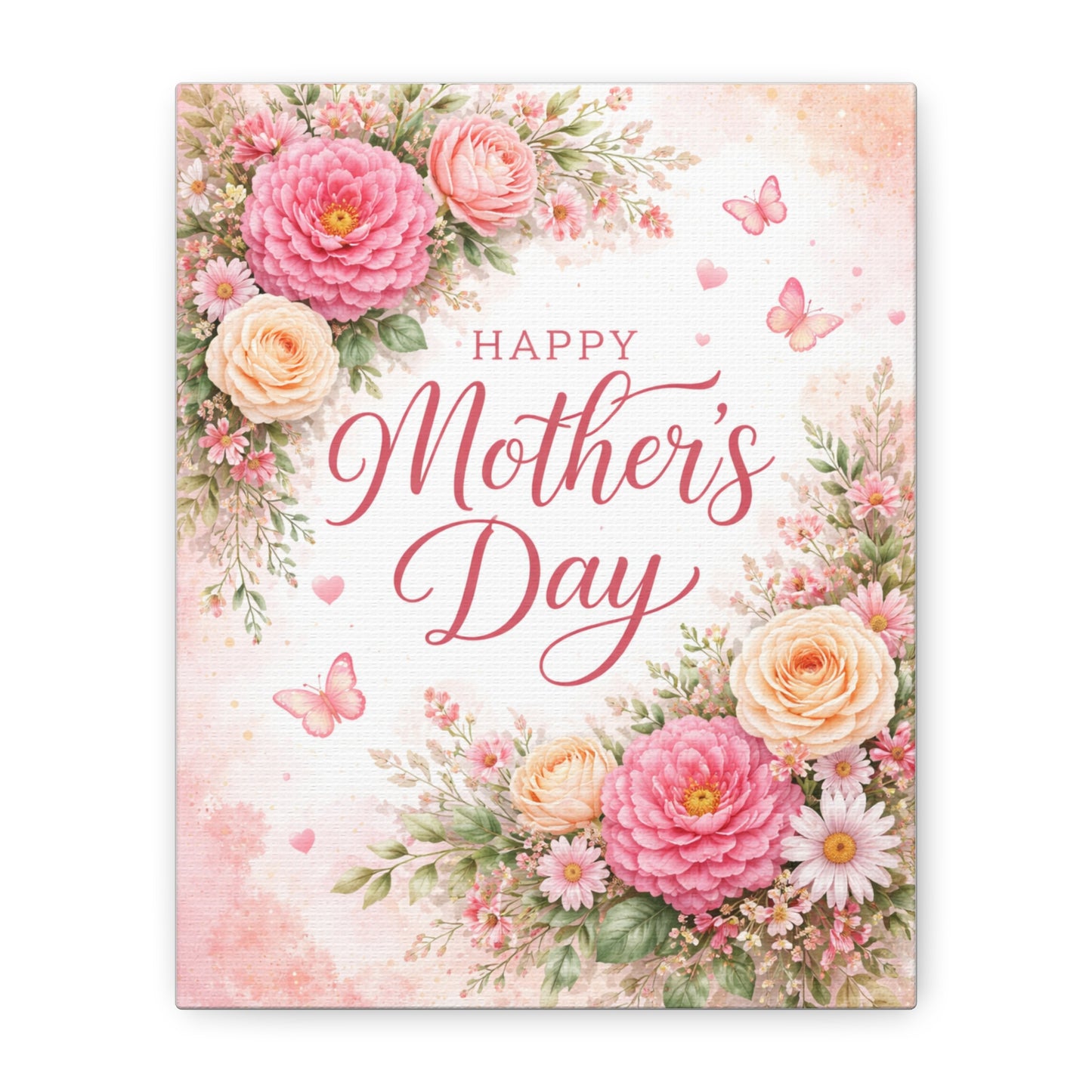 Mother's Day Canvas Wall Art - "Happy Mother's Day" Floral Stretched Matte Print