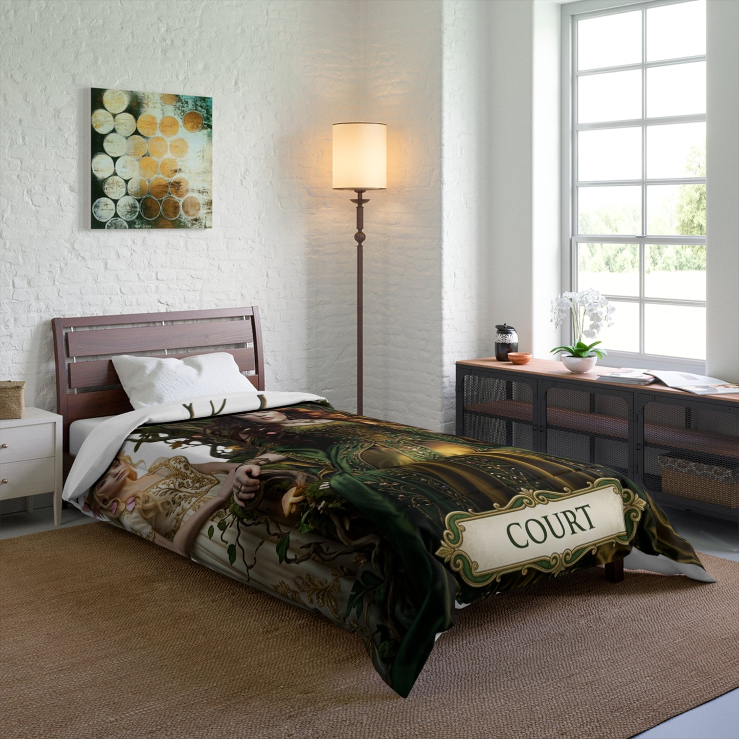 Court Goddess Comforter - Fantasy Medieval Green Queen Bedding