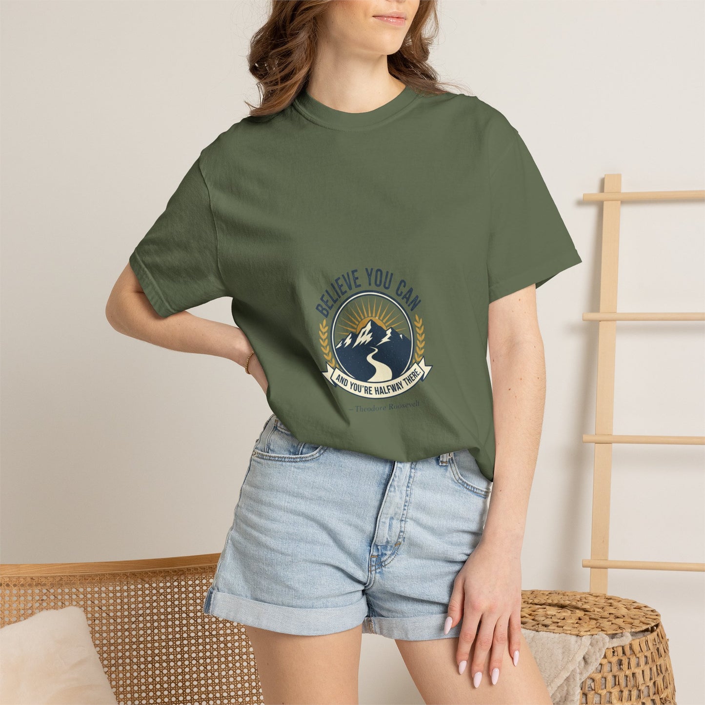 Believe You Can Mountain Motif T-Shirt
