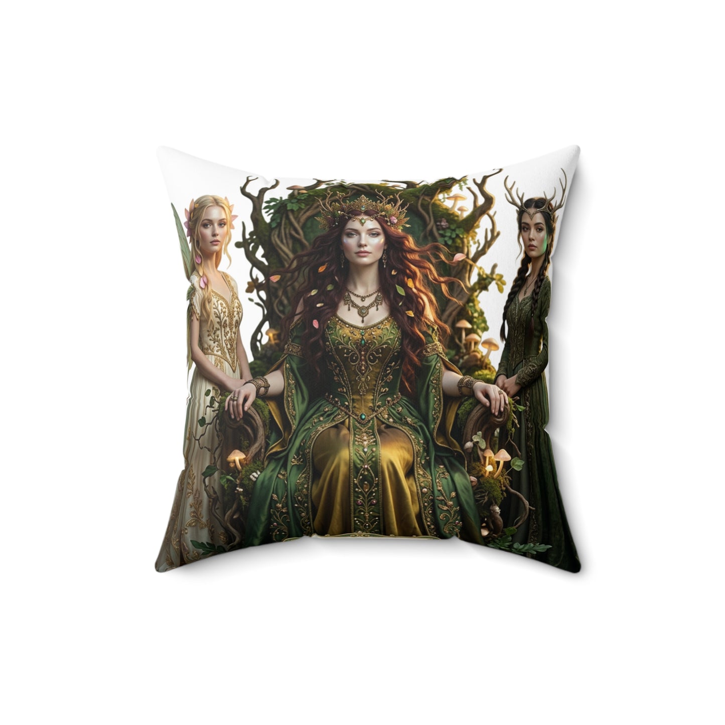 Celtic Triple Goddess Decorative Pillow — Green Goddess Fantasy Throw Pillow