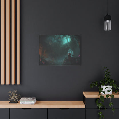 Gothic Romance Matte Canvas Wall Art — Enchanted Ruins with Lovers