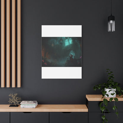 Gothic Romance Matte Canvas Wall Art — Enchanted Ruins with Lovers