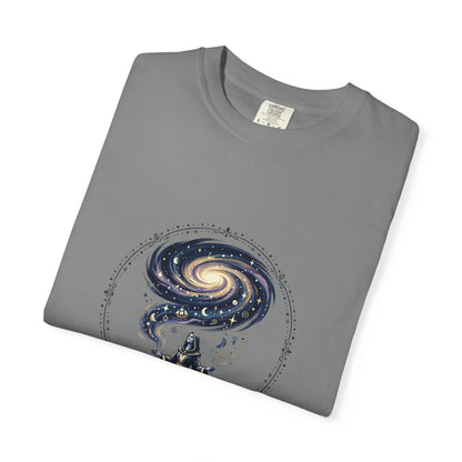 Magic Believe T‑Shirt — Wizard Gazing at Galaxy with "Magic is not about tricks or spells; it's about believing in the impossible" Quote