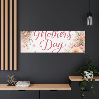 Mother's Day Canvas Wall Art - "Happy Mother's Day" Floral Stretched Matte Print
