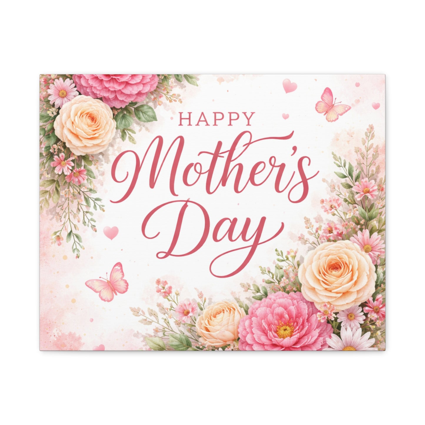 Mother's Day Canvas Wall Art - "Happy Mother's Day" Floral Stretched Matte Print