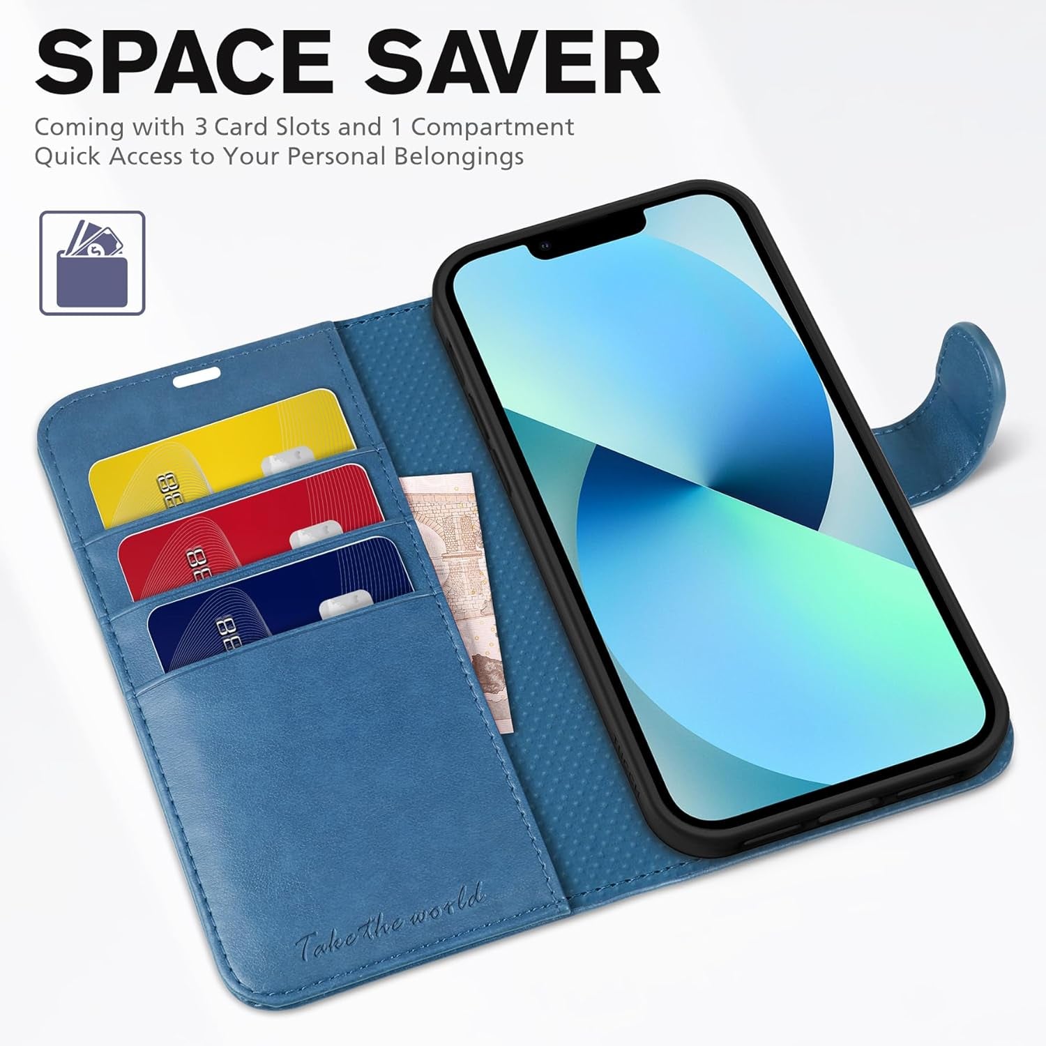 Wallet Case for Iphone 13 5G, RFID Blocking Card Slot Holder [TPU Interior Protective Case], Magnetic Folio PU Leather Stand Flip Cover Compatible with Iphone 13 6.1" 2021, Lake Blue