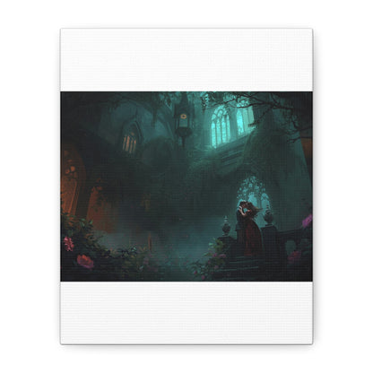 Gothic Romance Matte Canvas Wall Art — Enchanted Ruins with Lovers