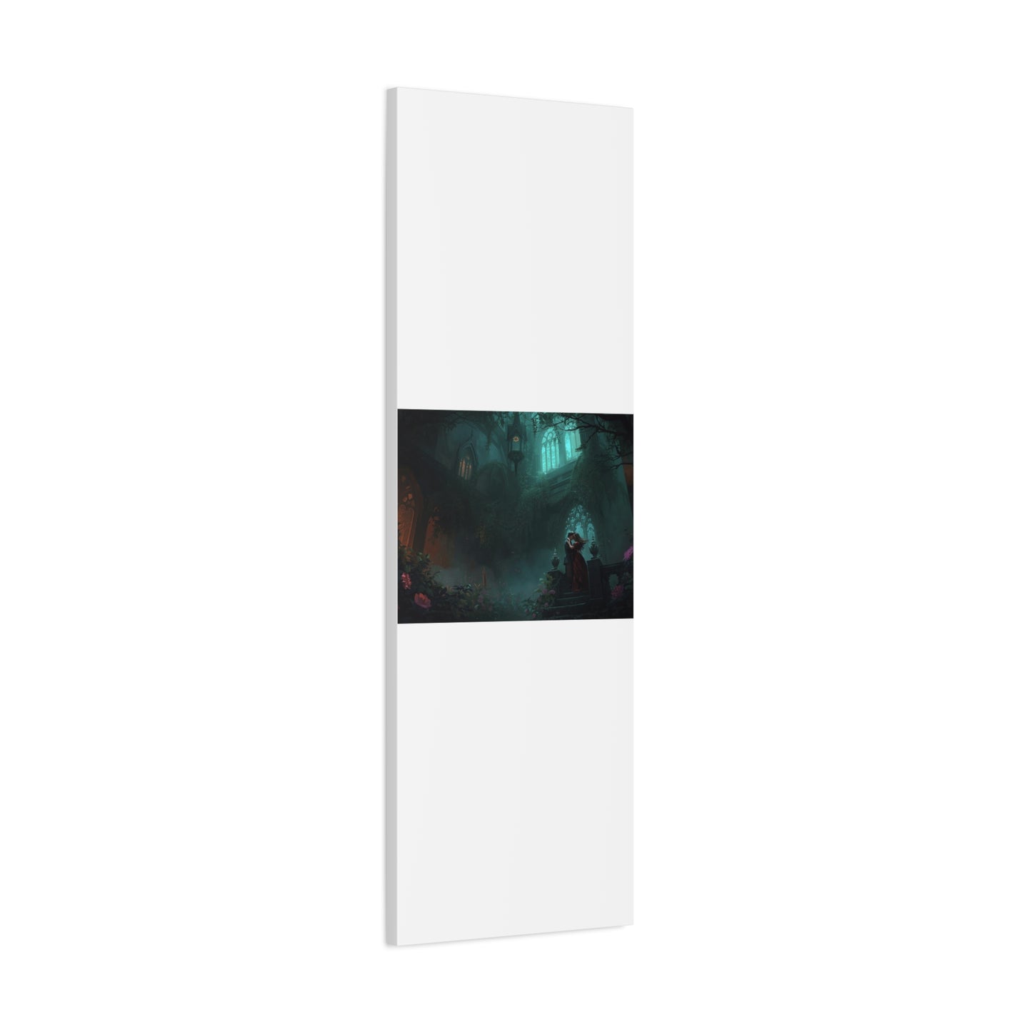 Gothic Romance Matte Canvas Wall Art — Enchanted Ruins with Lovers