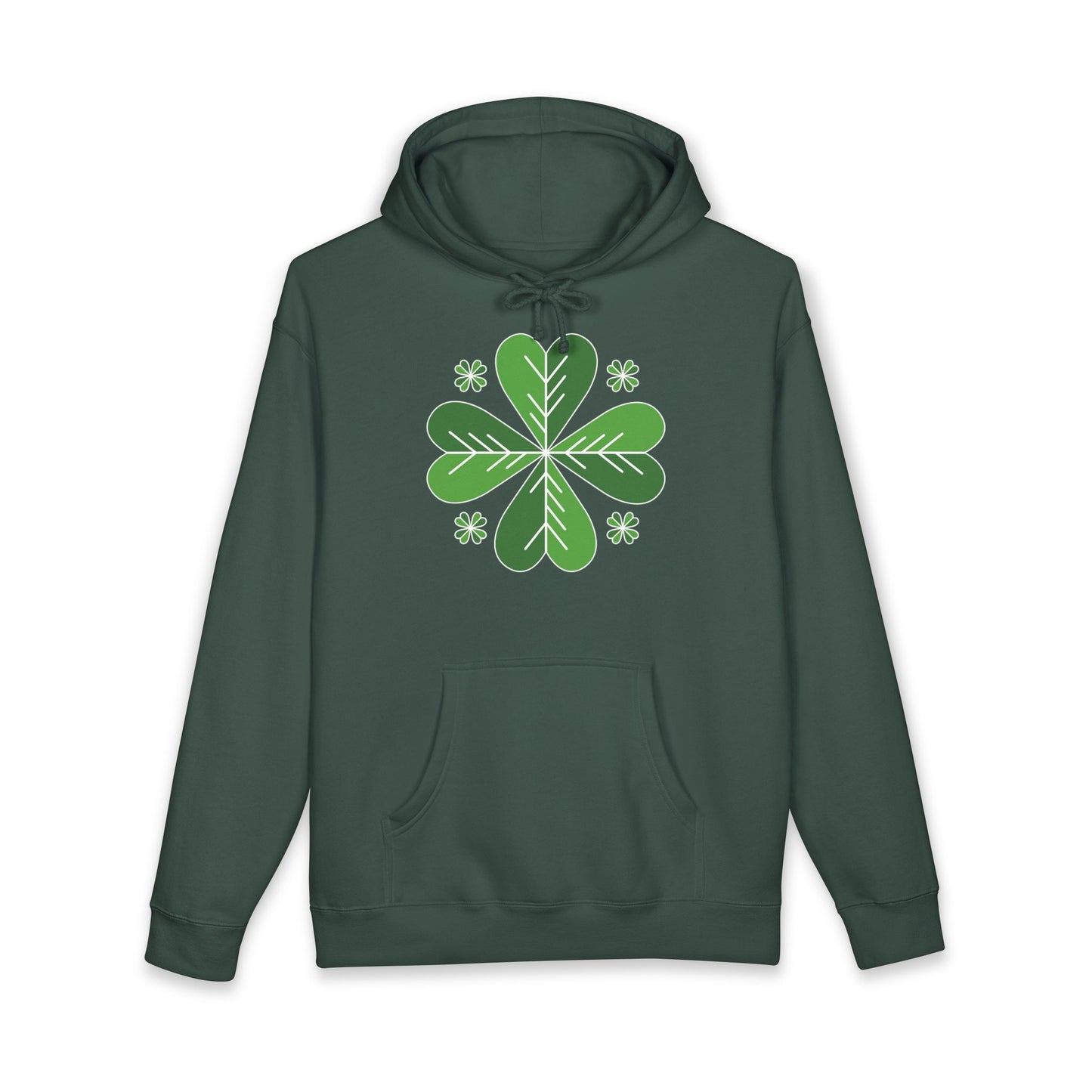 St. Patrick’s Day Clover Hoodie — Green Four-Leaf Shamrock Design