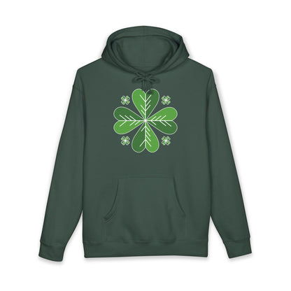 St. Patrick’s Day Clover Hoodie — Green Four-Leaf Shamrock Design