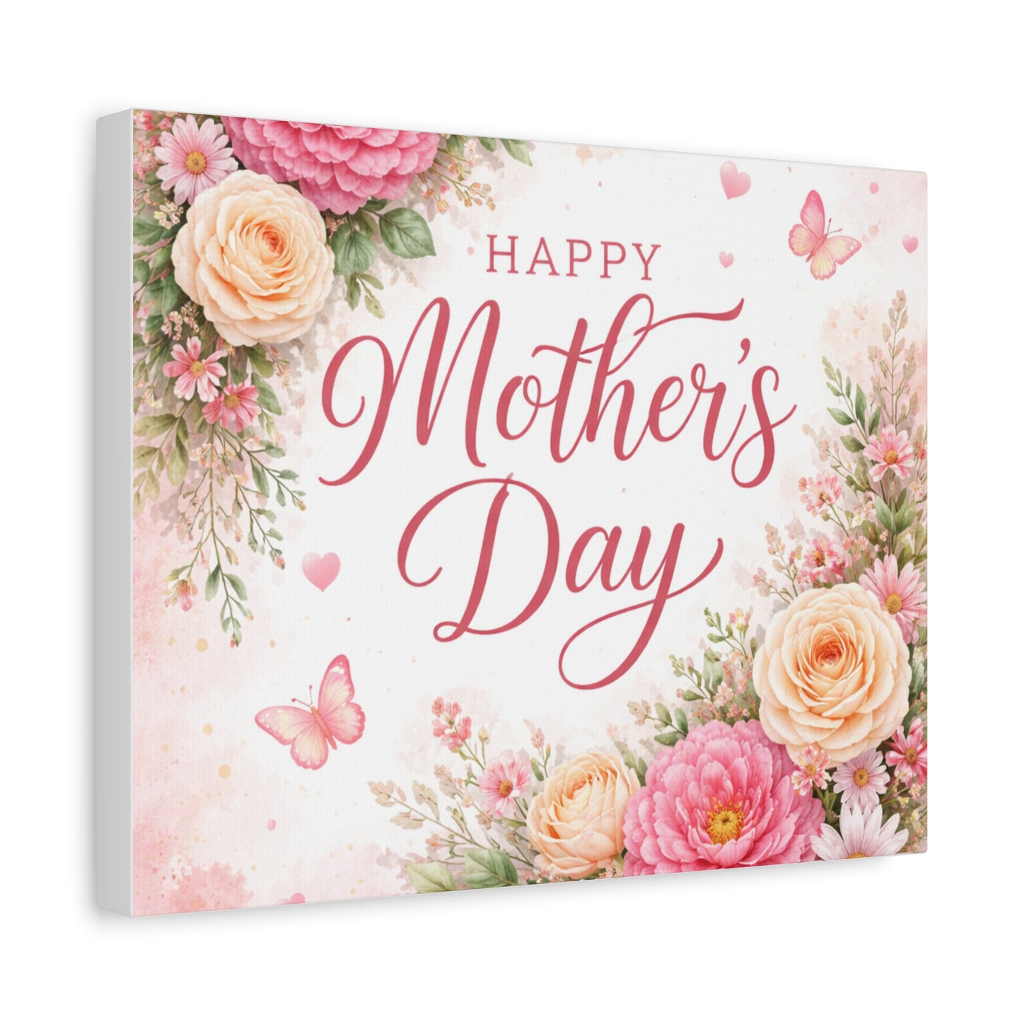 Mother's Day Canvas Wall Art - "Happy Mother's Day" Floral Stretched Matte Print