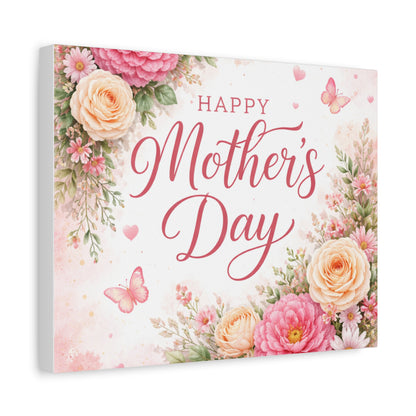 Mother's Day Canvas Wall Art - "Happy Mother's Day" Floral Stretched Matte Print