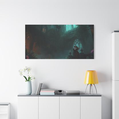 Gothic Romance Matte Canvas Wall Art — Enchanted Ruins with Lovers