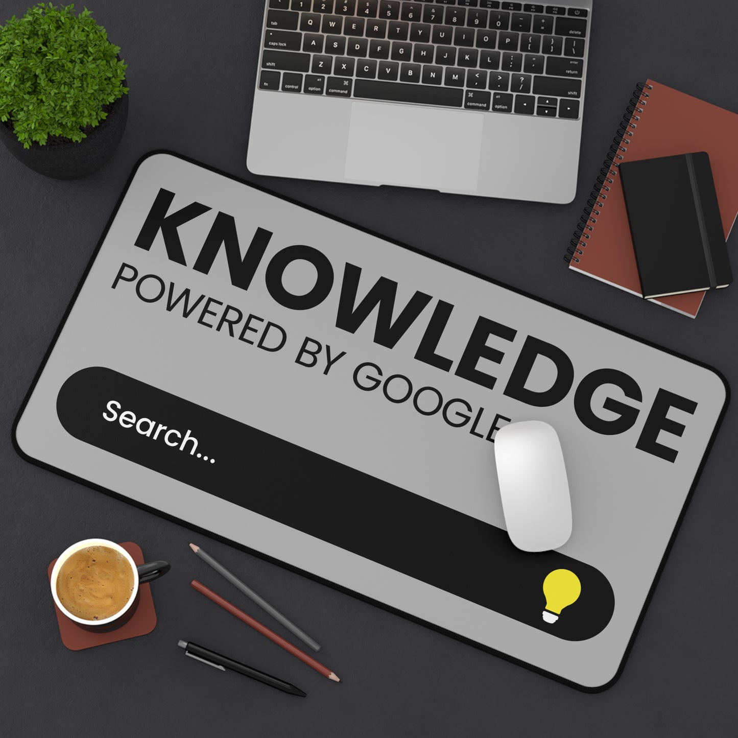 Desk Mat — "Knowledge Powered by Google" Search Bar Mousepad for Students & Tech Professionals