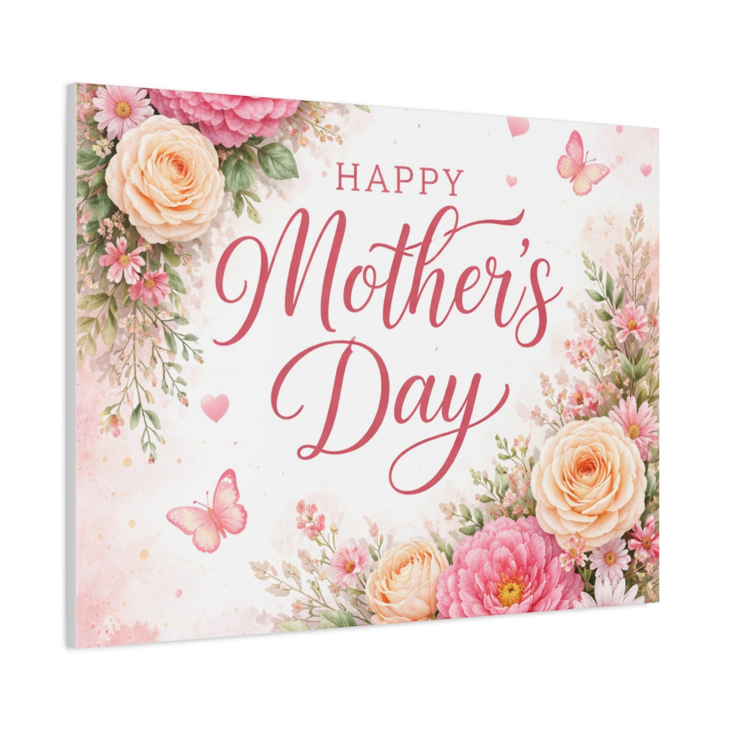 Mother's Day Canvas Wall Art - "Happy Mother's Day" Floral Stretched Matte Print