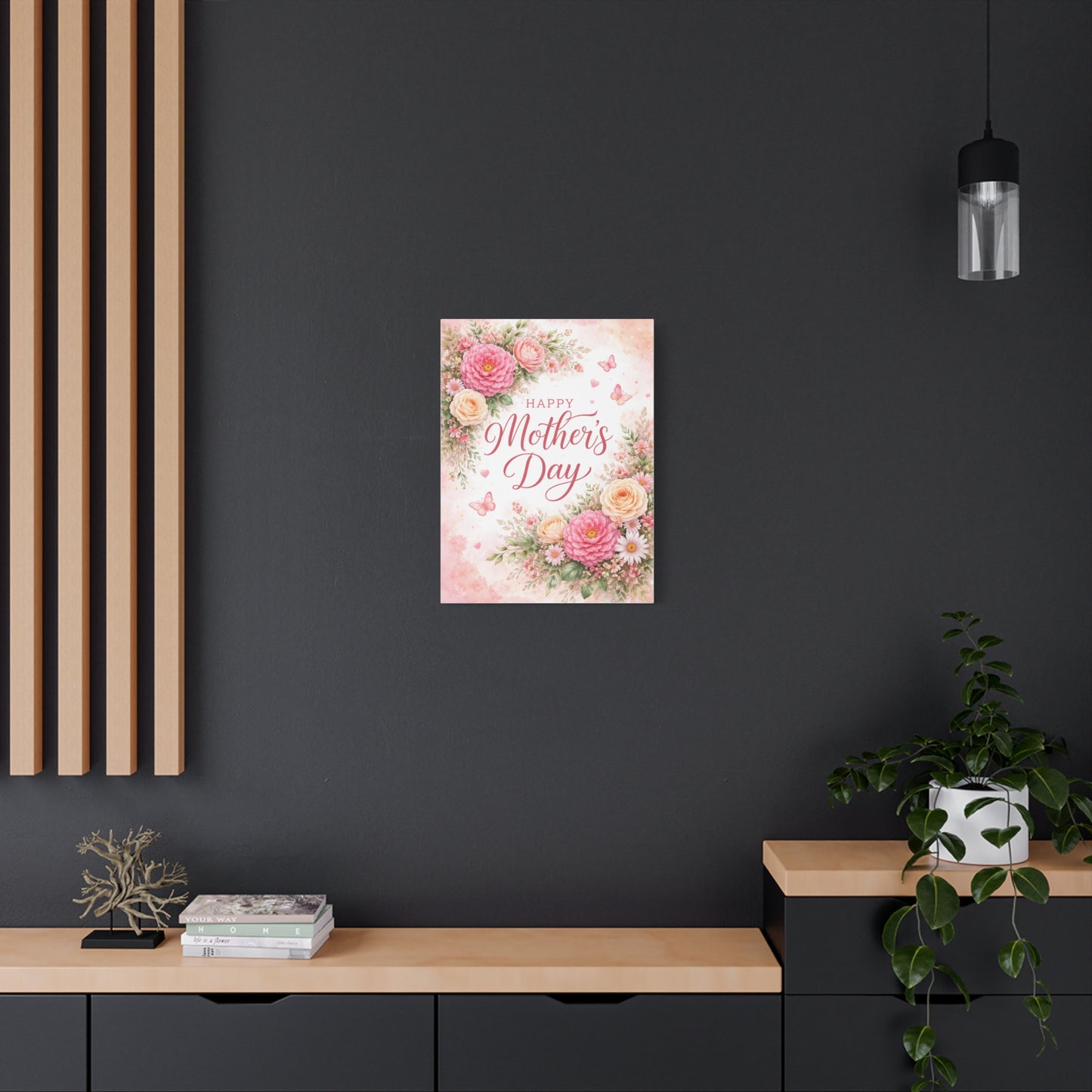 Mother's Day Canvas Wall Art - "Happy Mother's Day" Floral Stretched Matte Print