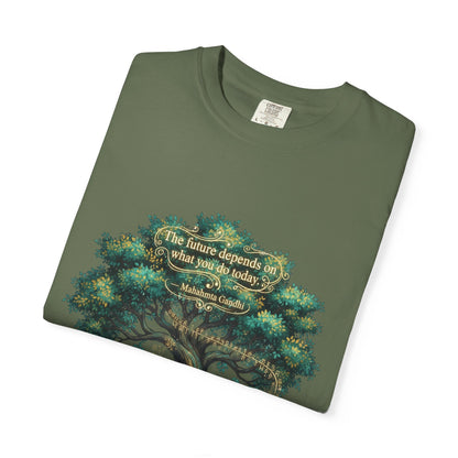 Tree of Wisdom T‑Shirt — "The future depends on what we do today" Nature Quote Tee