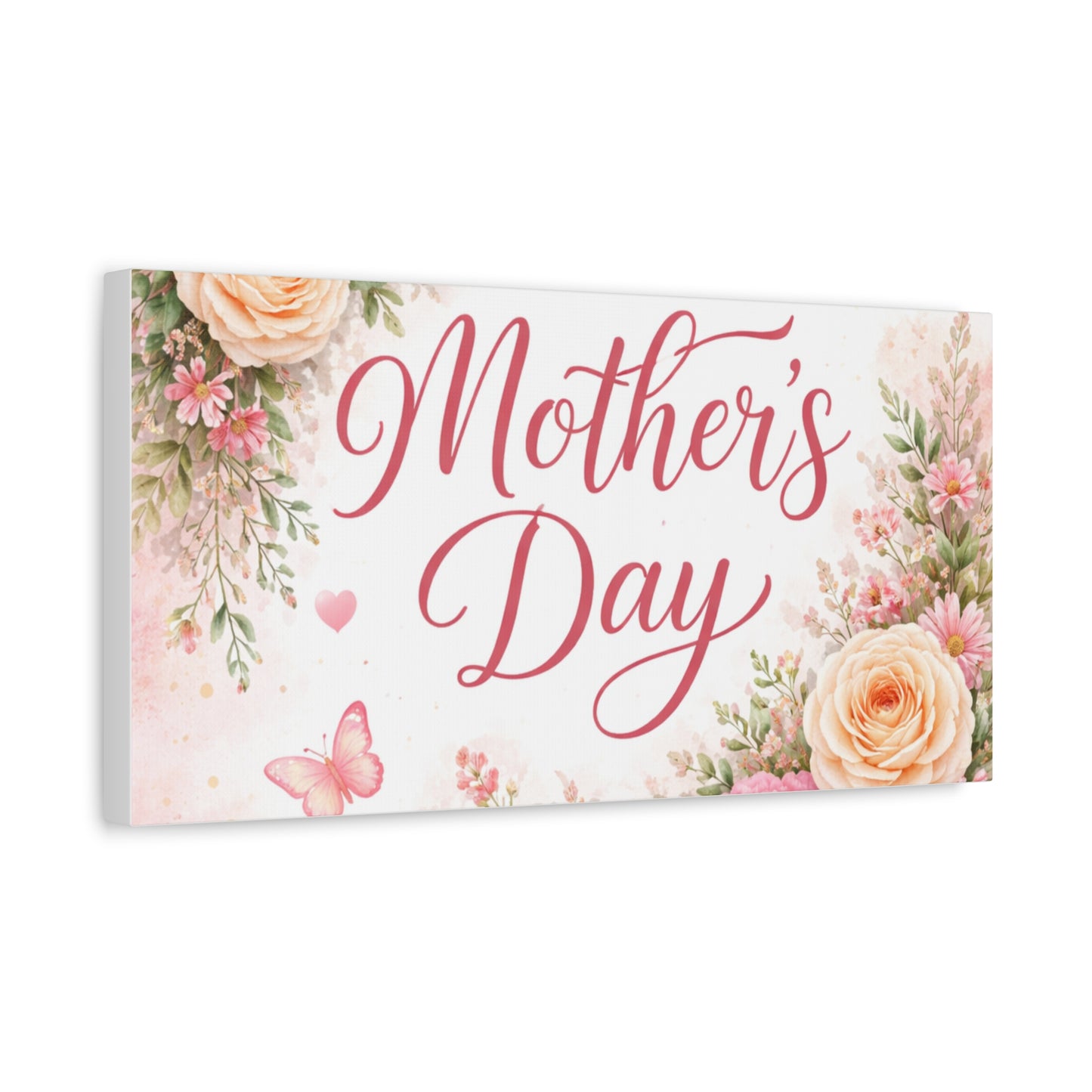 Mother's Day Canvas Wall Art - "Happy Mother's Day" Floral Stretched Matte Print