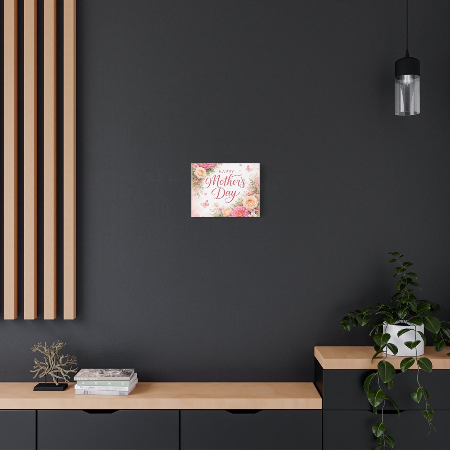 Mother's Day Canvas Wall Art - "Happy Mother's Day" Floral Stretched Matte Print