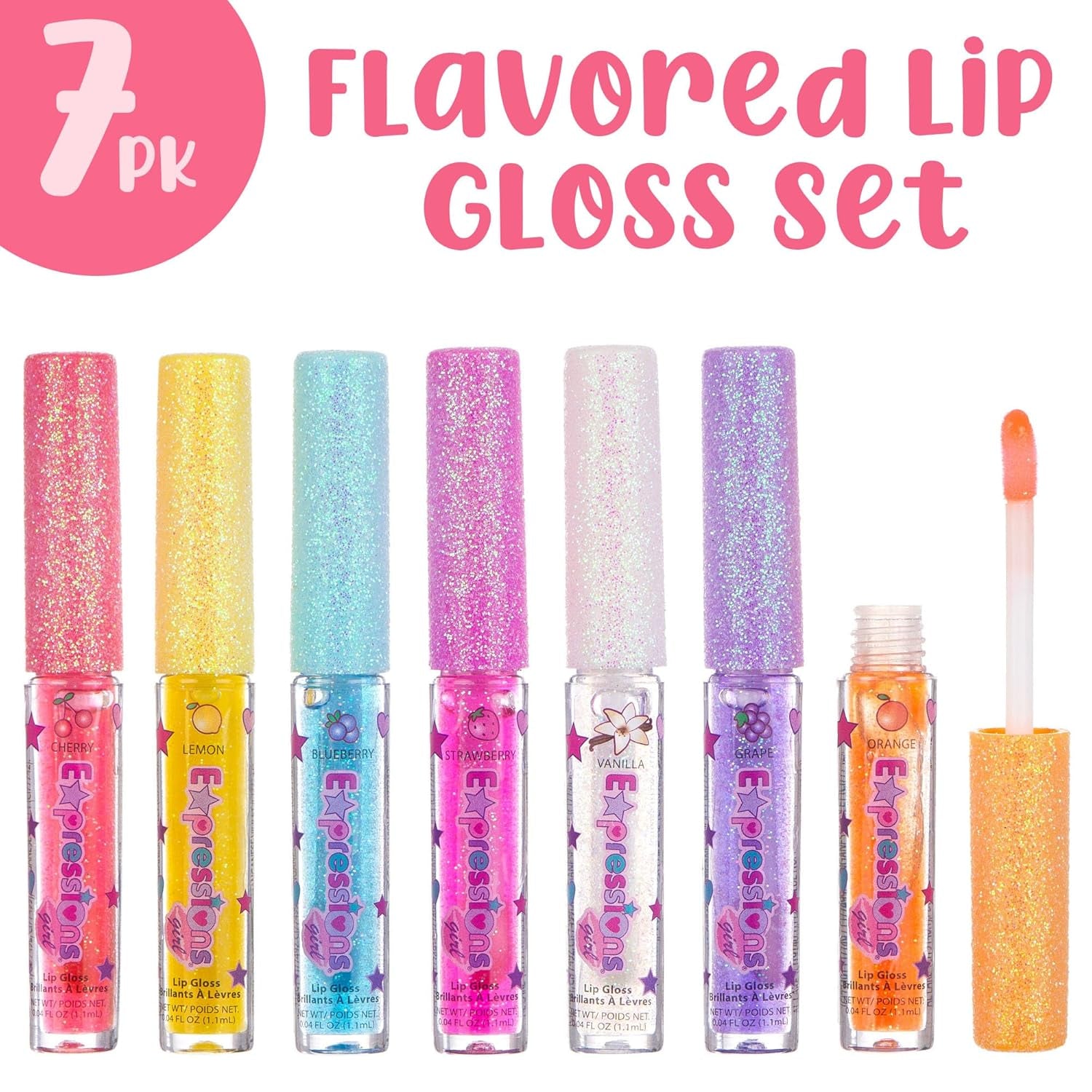 7Pc Fruity Flavored Lip Gloss Set – Assorted Fruit Flavor Lip Glosses | Non-Toxic Kids Makeup | Fun Shiny Lip Gloss Collection for Kids, Teens & Girls – Sweet & Glossy Lip Care