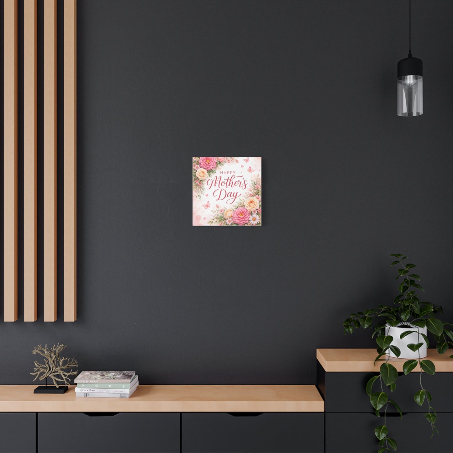 Mother's Day Canvas Wall Art - "Happy Mother's Day" Floral Stretched Matte Print