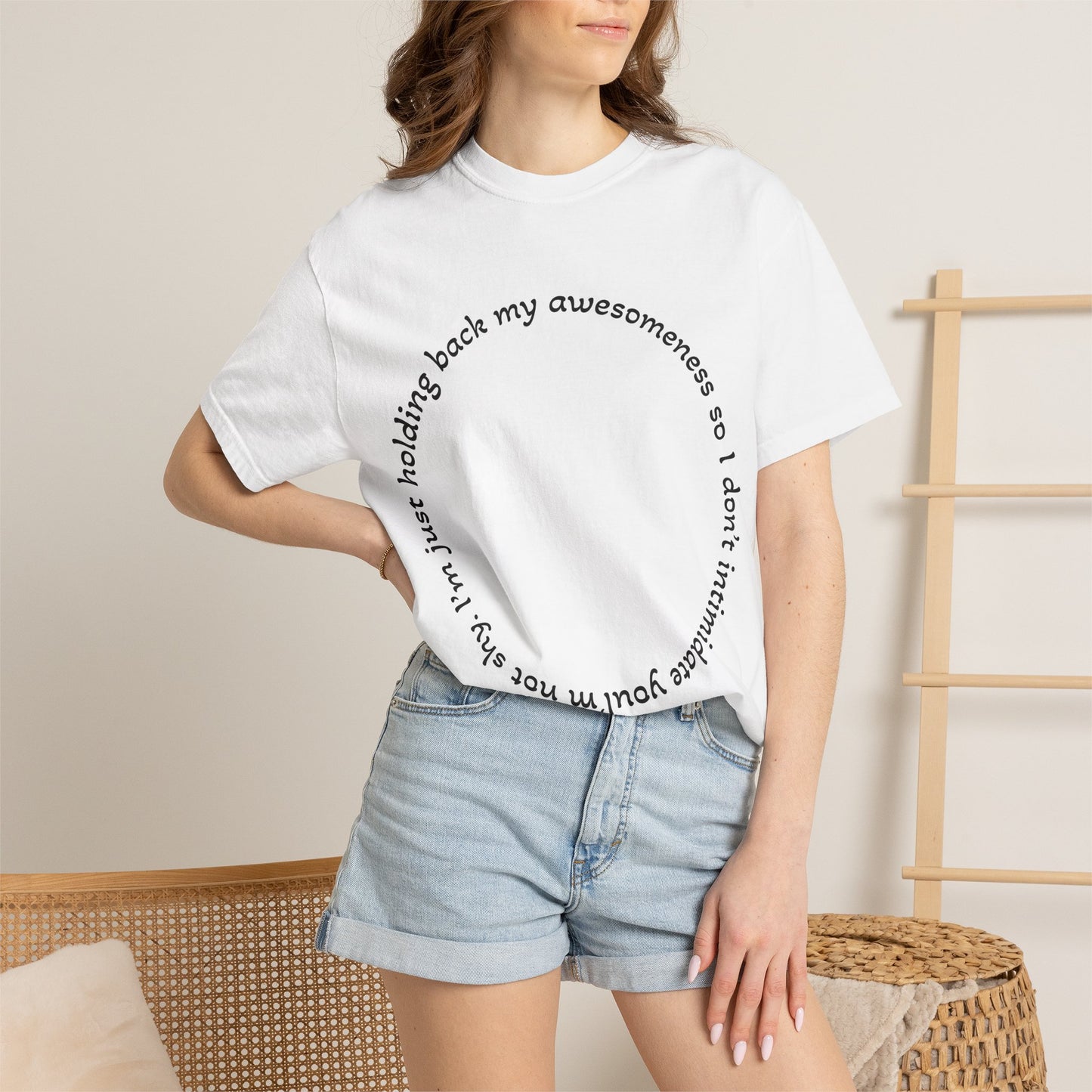 T-Shirt — "I'm just holding back my awesomeness" Circle Text Graphic Tee