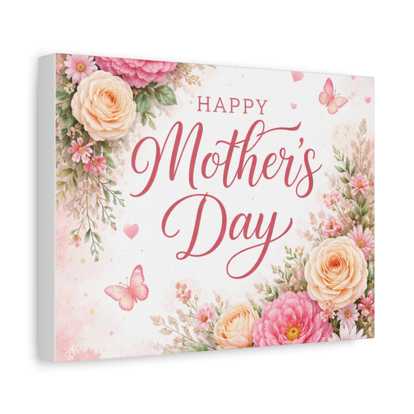 Mother's Day Canvas Wall Art - "Happy Mother's Day" Floral Stretched Matte Print