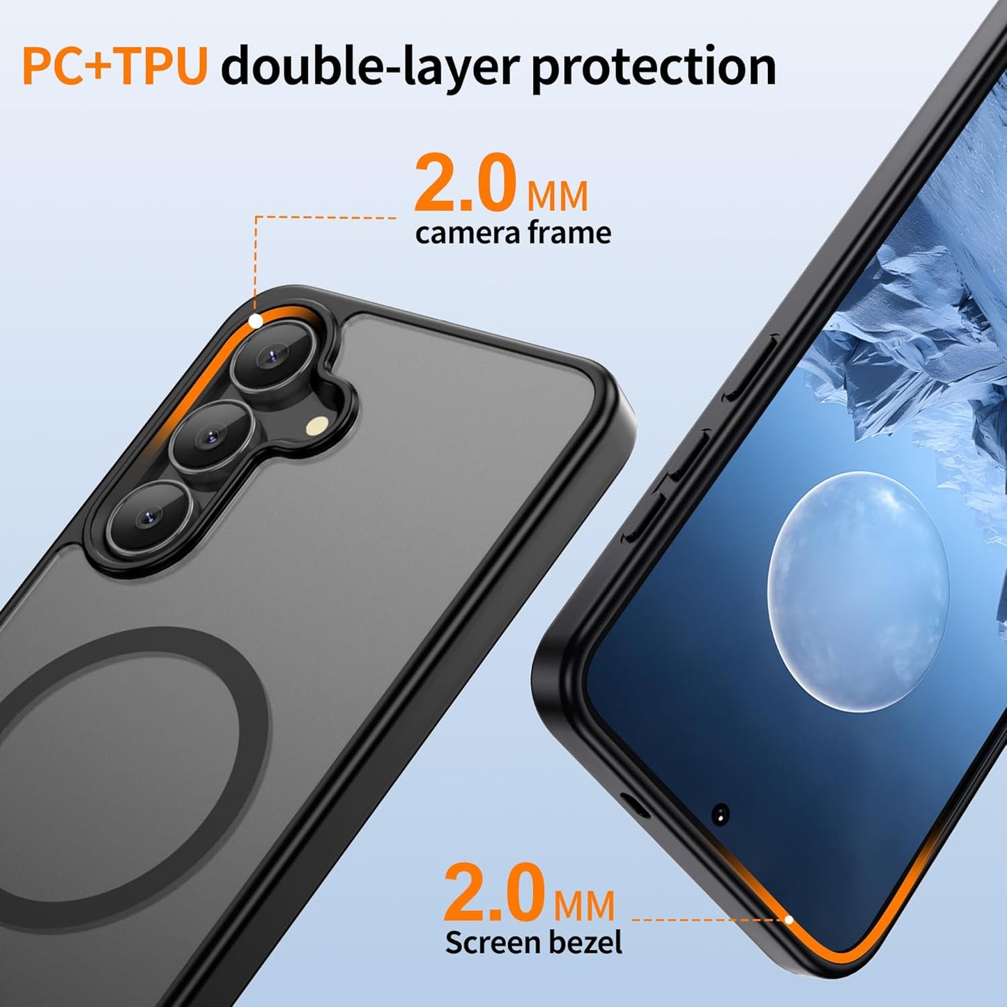 for Samsung Galaxy S24/S25 Case with 2 PCS Screen Protector (Compatible with Magsafe)(Military Grade Drop Protection) Slim Translucent Matte & Anti-Fingerprint Phone Cover for S24/S25,Black