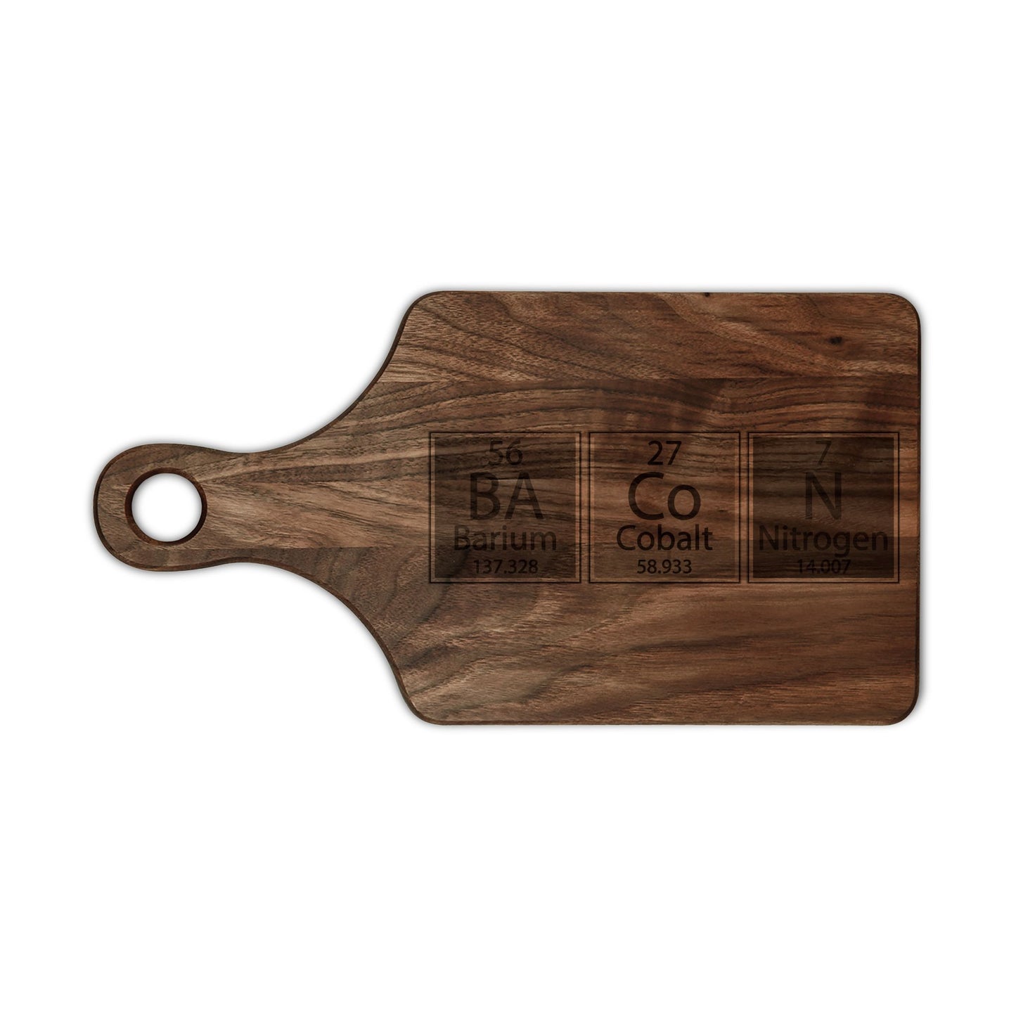 Engraved 'BaCoN' Periodic Table Cutting Board — Personalized Wooden Cutting/Serving Board for Chefs & Food Lovers