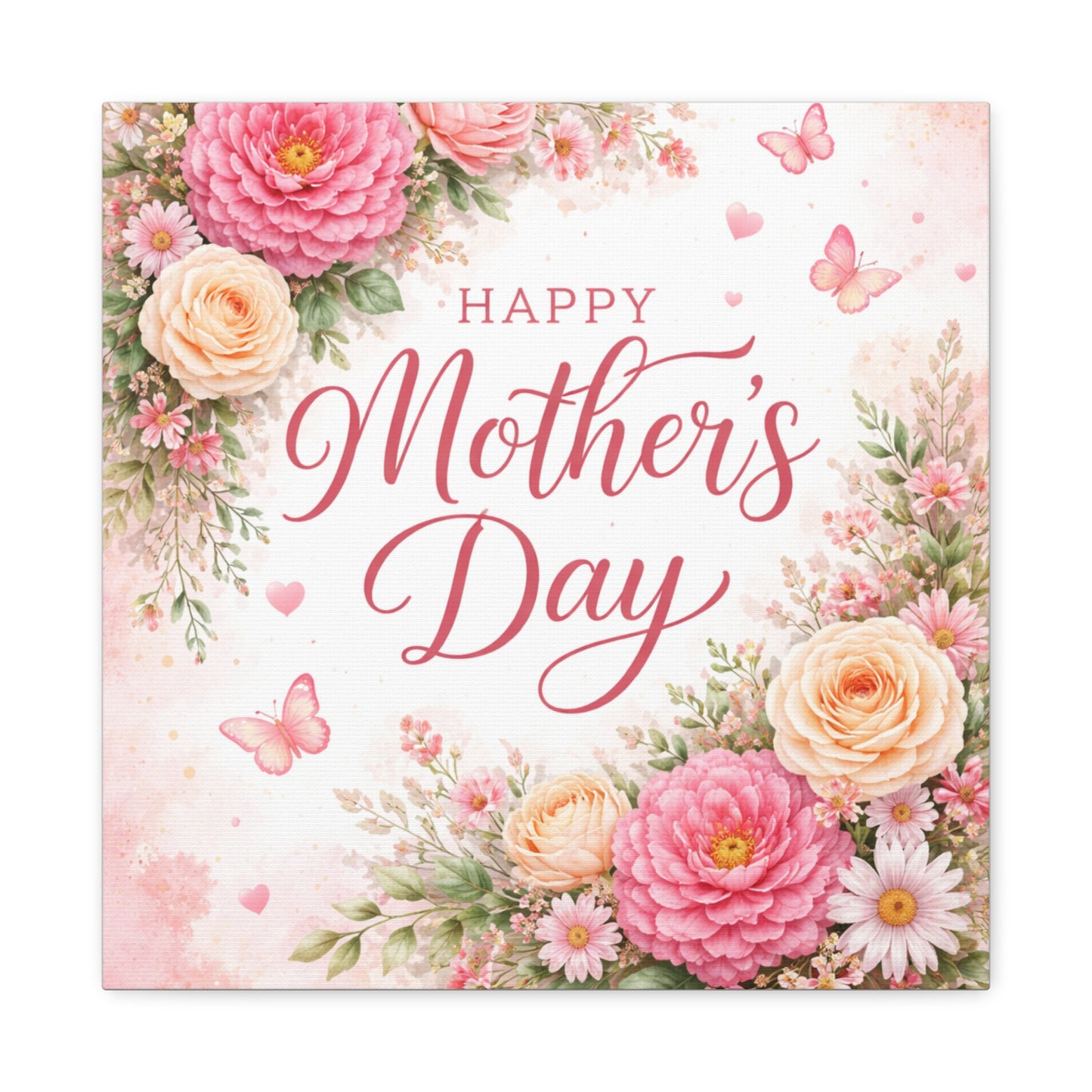 Mother's Day Canvas Wall Art - "Happy Mother's Day" Floral Stretched Matte Print