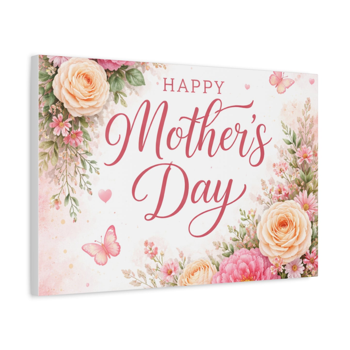 Mother's Day Canvas Wall Art - "Happy Mother's Day" Floral Stretched Matte Print