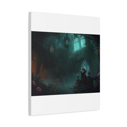 Gothic Romance Matte Canvas Wall Art — Enchanted Ruins with Lovers