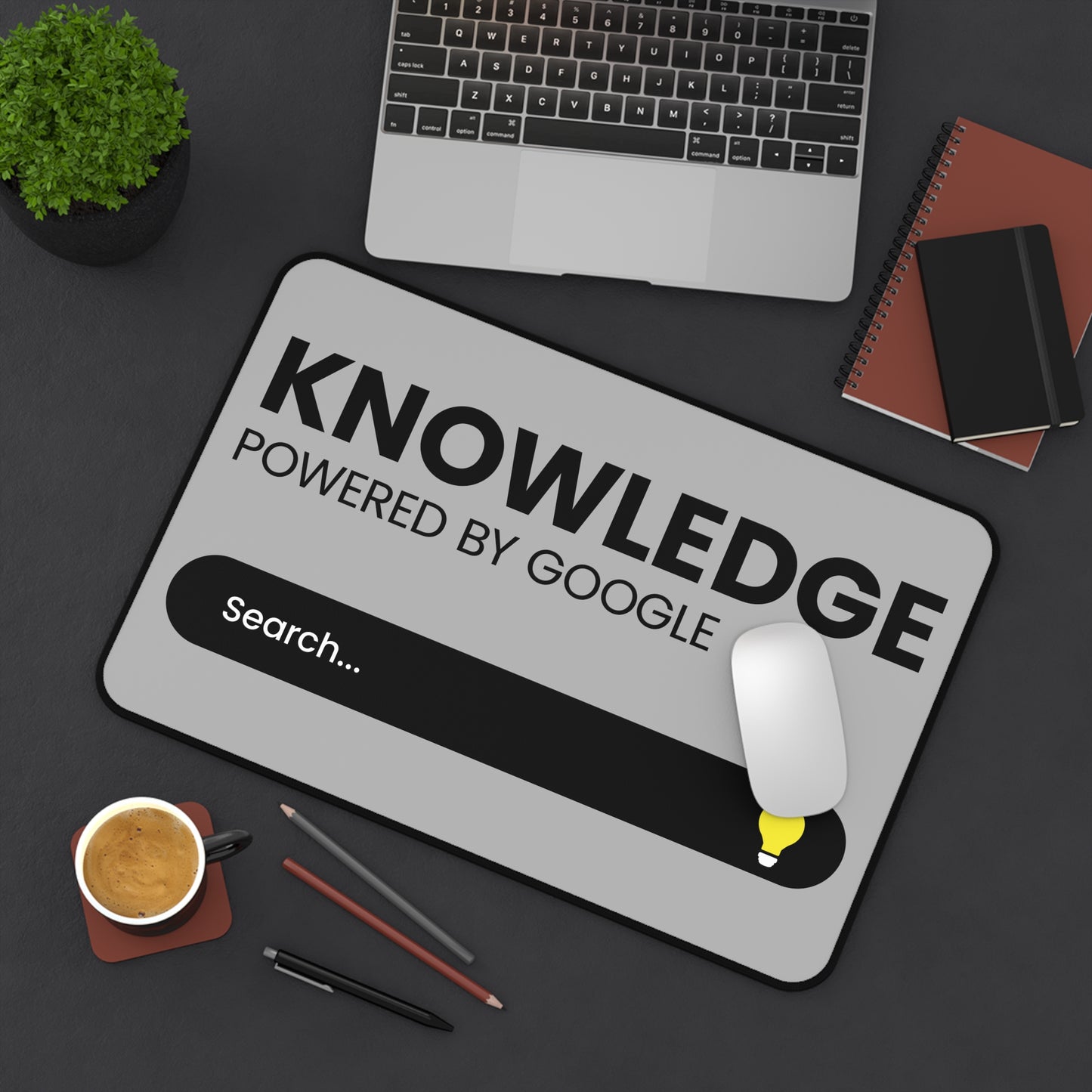 Desk Mat — "Knowledge Powered by Google" Search Bar Mousepad for Students & Tech Professionals