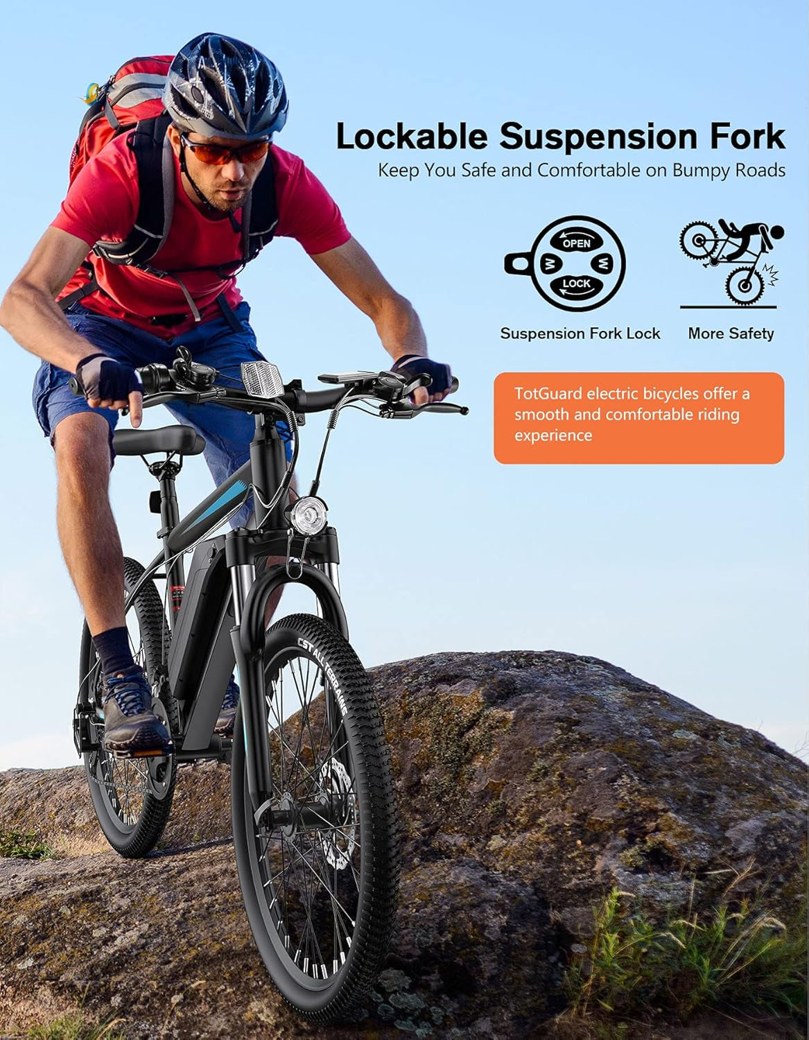 Electric Bike for Adults, 26" Ebike with Peak 500W Brushless Motor, Electric Mountain Bike with 374Wh Removable Battery, 50 Miles Electric Bicycle with Suspension Fork, 21 Speed, LCD Display.