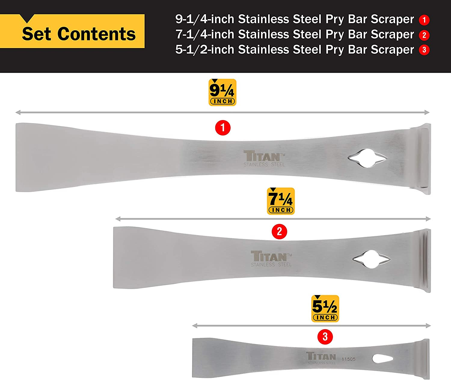 17007 3-Piece Stainless Steel Pry Bar Scraper Set