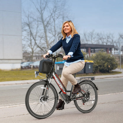UL2849 Certified 26" Electric Bike for Adults, 750W Peak Motor, 48V 7.8Ah Battery, 19.8 Mph 7-Speed Commuter Ebike with Disc Brakes