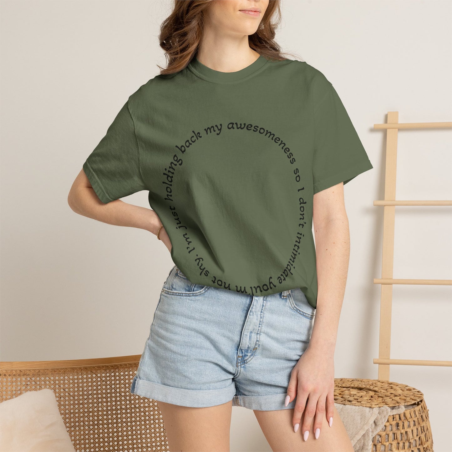 T-Shirt — "I'm just holding back my awesomeness" Circle Text Graphic Tee