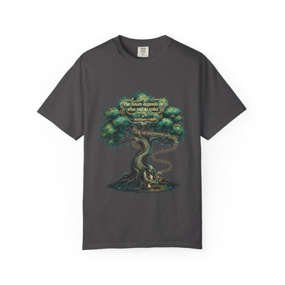 Tree of Wisdom T‑Shirt — "The future depends on what we do today" Nature Quote Tee